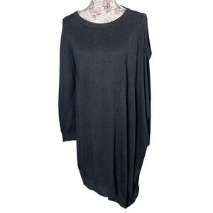 AllSaints Sago Jumper Dress Sz 8 Gray Asymmetrical Cut Out Shoulder Cotton Silk